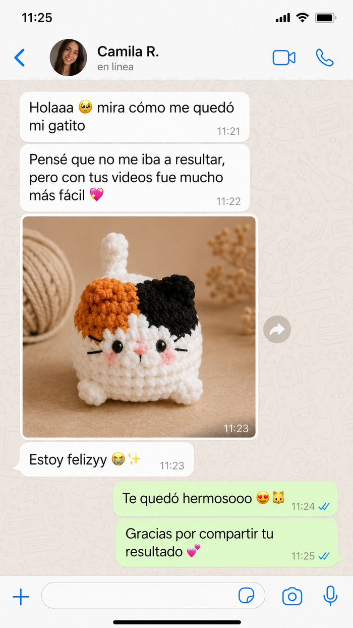 Reseña real de una alumna por WhatsApp