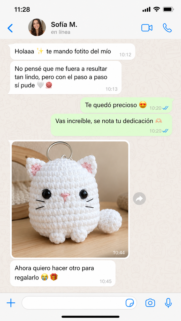 Reseña real de una alumna por WhatsApp