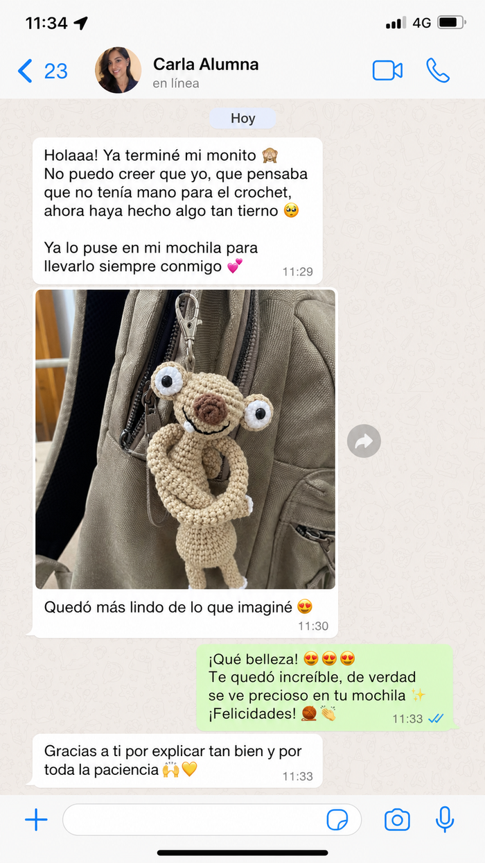Reseña real de una alumna por WhatsApp