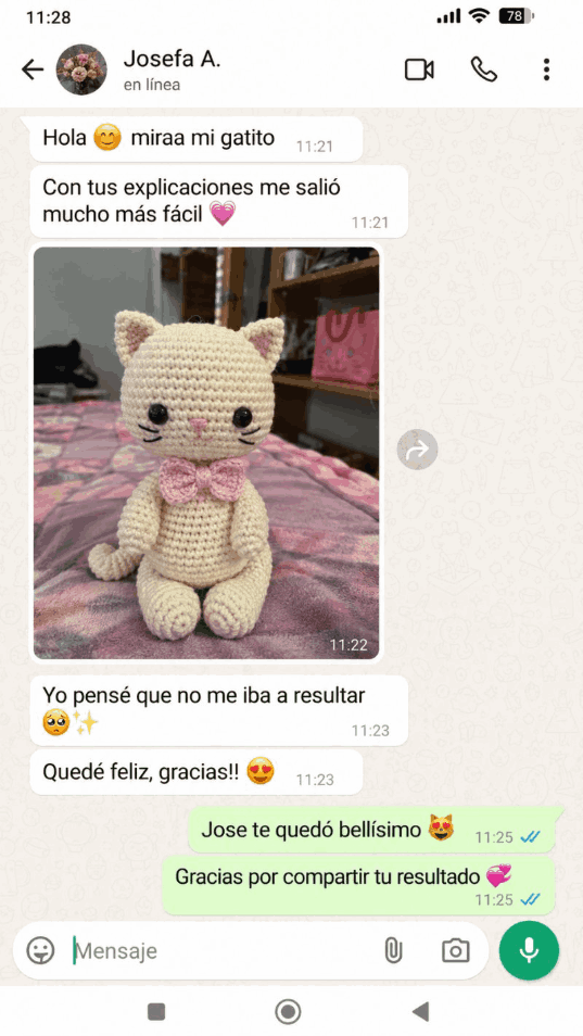 Reseña real de una alumna por WhatsApp