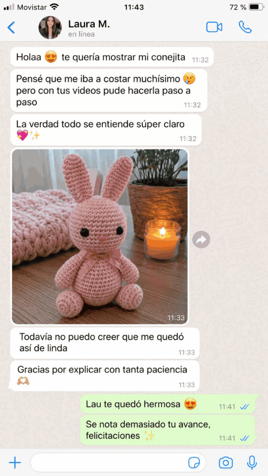 Reseña real de una alumna por WhatsApp