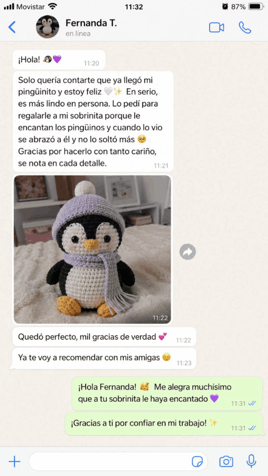 Reseña real de una alumna por WhatsApp