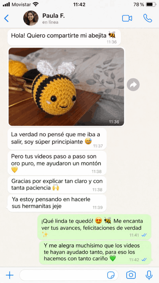 Reseña real de una alumna por WhatsApp